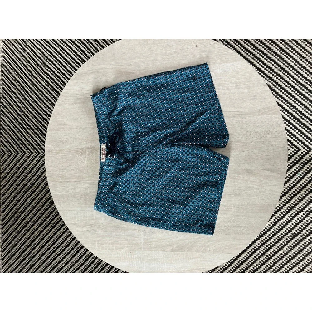 Original Penguin Mens Blue Geometric Print Swim Trunks Size 34 Drawstring Mesh